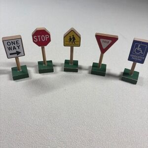 Wooden Toy Street Signs Creative Minds Traffic Set 5pc Wooden Pretend Play